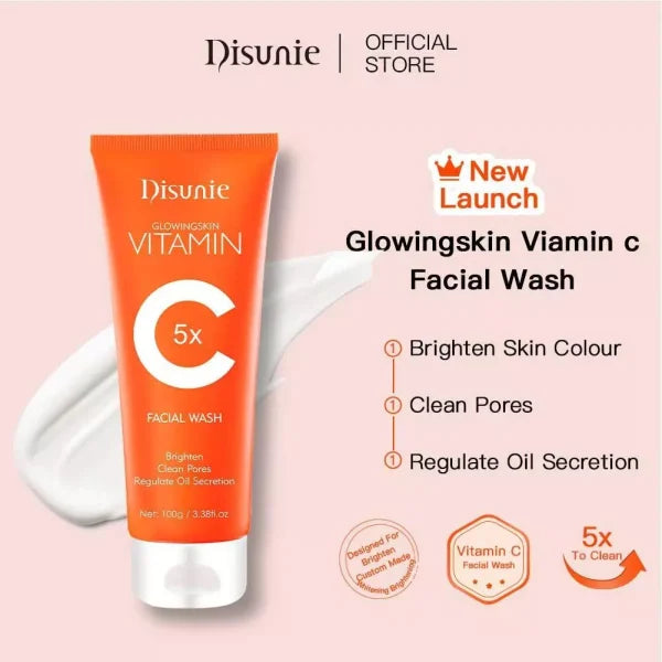 Disunie Vc Facial Wash Cleanser Oil Control Anti-acne Glowing Collagen Deep Clean | Disunie Glowing Skin Vitamin C Facial Wash | 100 Gram