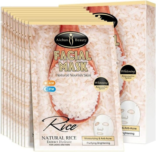 Pack Of 10 Aichun Beauty Natural Rice Extract Hydrate Facial Mask Moisturizing Anti-acne Purifying Refine Wrinkles