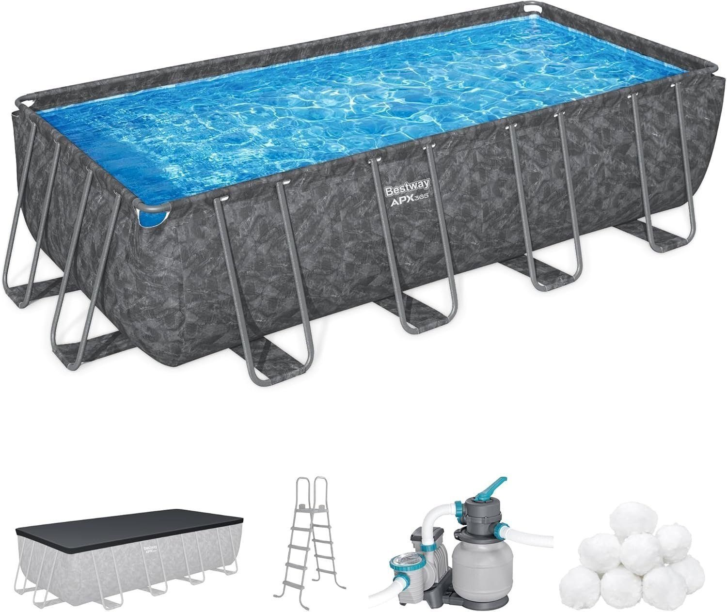 71iRx8zwm5L._AC_SL1500_.jpg Bestway APX 365 18′ x 9′ x 52″ Rectangular Above Ground Swimming Pool - Image 1