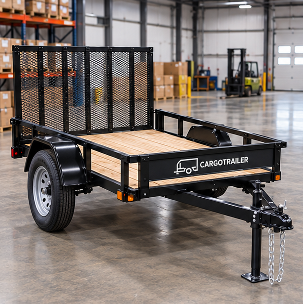 Cargotrailer 5′ x 8′ Utility Trailer – Single Axle, Wood Deck, Mesh Ramp Gate