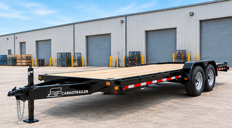Cargotrailer 7′ x 18′ Flatbed Trailer – Tandem Axle, Wood Deck, Drive-Over Fenders