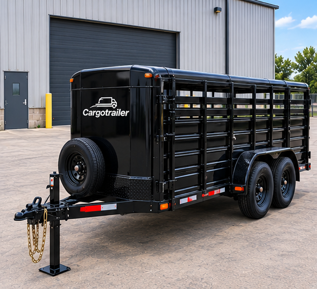 Cargotrailer 6′ x 10′ Livestock Trailer – Tandem Axle, Enclosed Roof, Rear Swing Gate