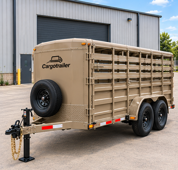 Cargotrailer 7′ x 20′ Livestock Trailer – Tandem Axle, Enclosed Roof, Rear Swing Gate