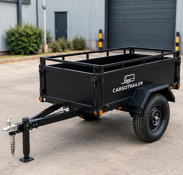Cargotrailer 5′ x 8′ Motorbike Trailer – Single Axle, Steel Box Body, Top Rail