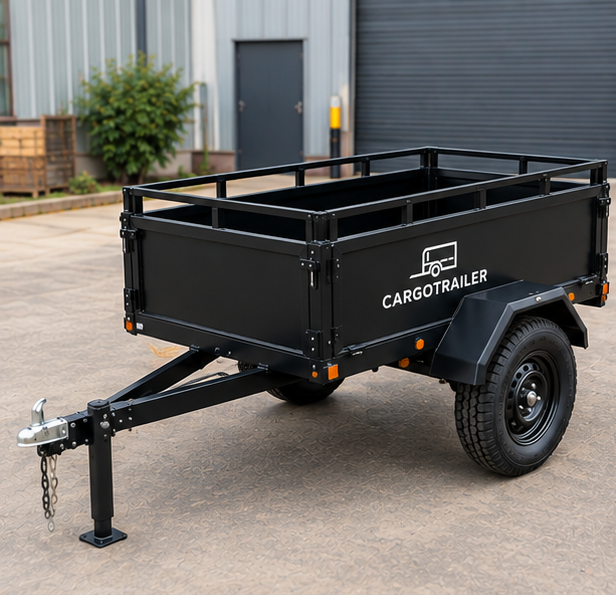 img39_1-1.png Cargotrailer 6′ x 10′ Motorbike Trailer – Single Axle, Steel Box Body, Top Rail - Image 1