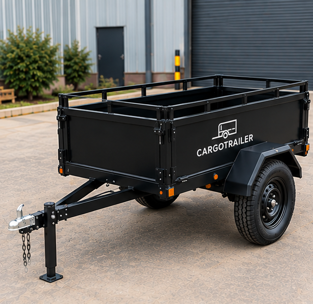 Cargotrailer 7′ x 14′ Motorbike Trailer – Single Axle, Steel Box Body, Top Rail
